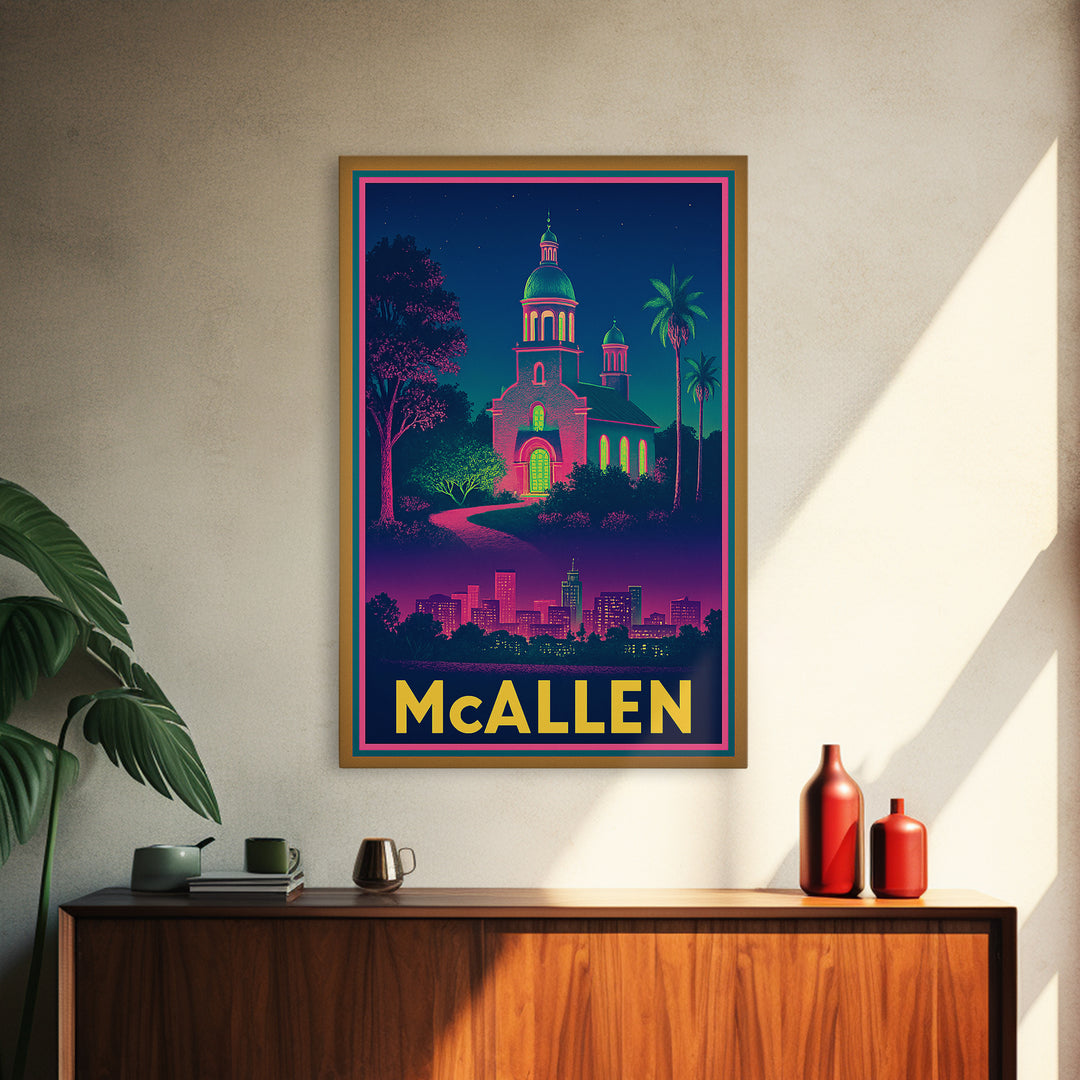 Mcallen Texas Travel Poster, Canvas Print, Cyberpunk Style City Art, Mcallen City Art, Vintage Travel Art, City Illustration, Fine Art Print