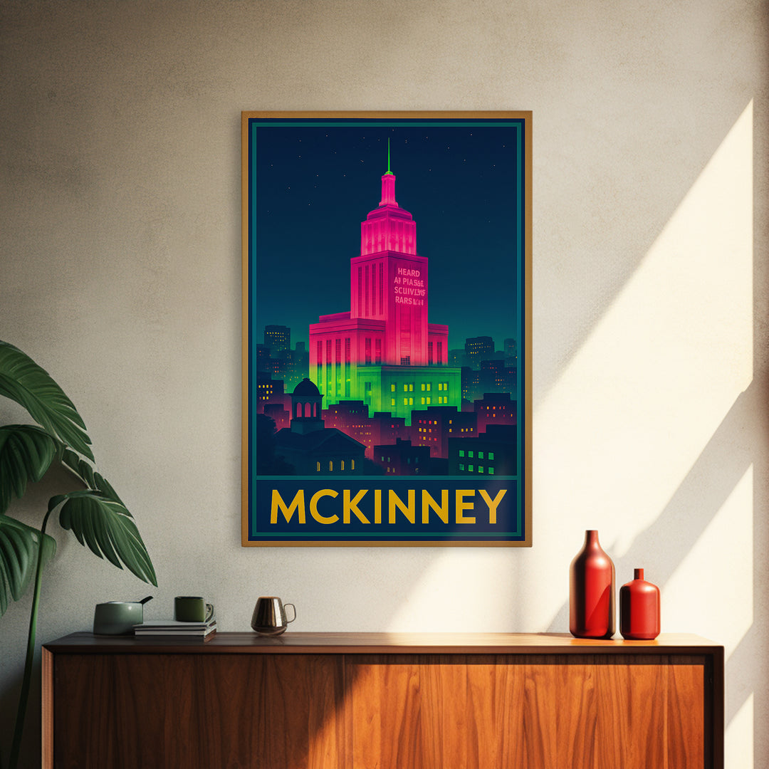 Mckinney Texas Travel Poster, Canvas Print, Cyberpunk Style City Art, Mckinney Art Print, Office Decor, Eclectic Wall Decor, Fine Art Print