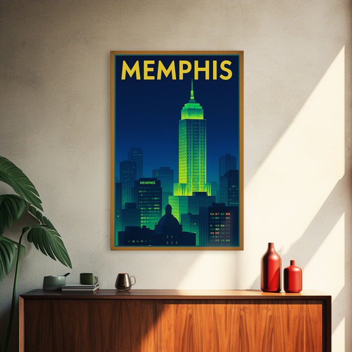 Memphis Travel Poster, Canvas Print, Neon Skyline Wall Art, Memphis Art Print, Retro Travel Print, Vintage Travel Print, Travel Wall Art