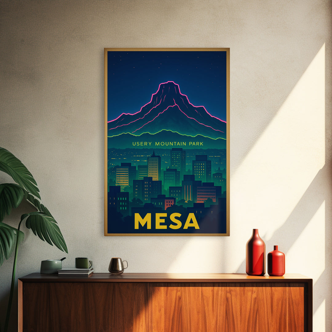 Mesa Arizona Travel Poster, Canvas Print, Neon Skyline Wall Art, Mesa Poster Print, Travel Art Print, Living Room Wall Art, City Poster