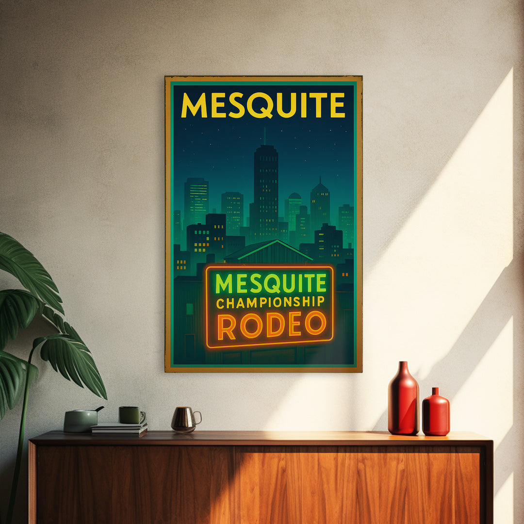Mesquite Travel Poster, Framed Canvas Print, Electric Night Poster Art, Mesquite Poster Print, Gift For Travelers, Living Room Wall Art