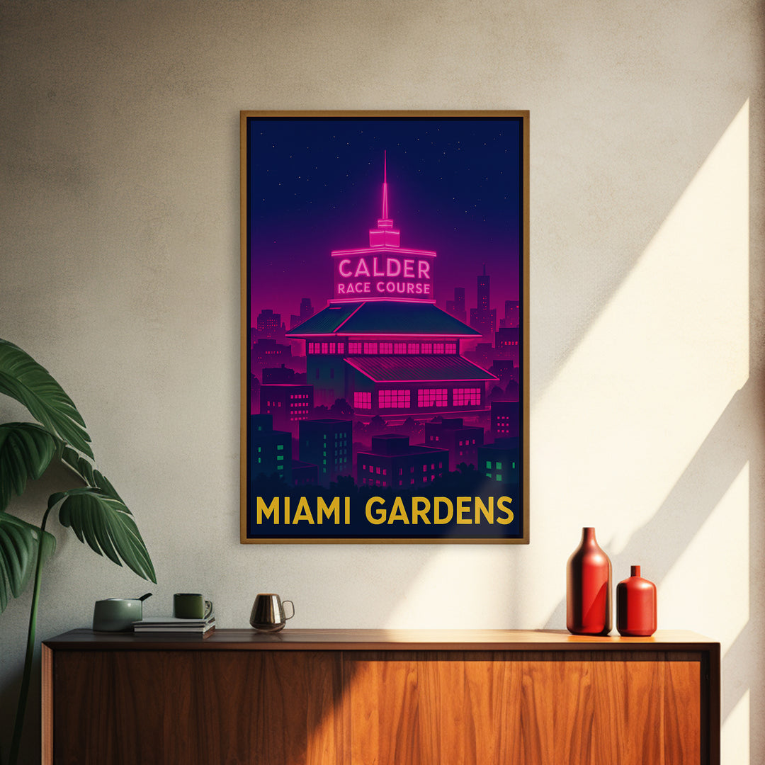 Miami Gardens Florida Travel Poster, Canvas Print, Electric Night Poster Art, Miami Gardens City Art, Home Office Decor, Retro Travel Print