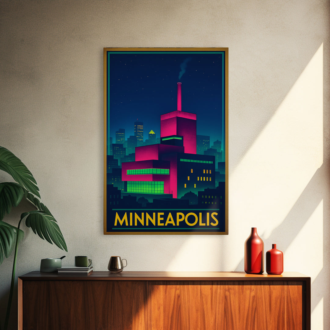 Minneapolis Minnesota Travel Poster, Canvas Print, Cyberpunk Style City Art, Minneapolis Travel Art, City Illustration, Travel Art Print