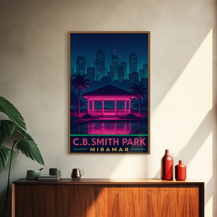 Miramar Florida Travel Poster, Framed Canvas Print, Retro Neon Travel Art, Miramar Poster Print, City Travel Prints, Mid Century Wall Art