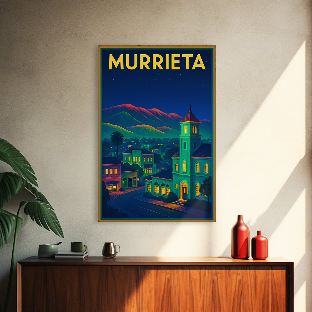 Murrieta Travel Poster, Canvas Print, Retro Neon Travel Art, Murrieta Wall Art, Mid Century Wall Art, Eclectic Wall Decor, Travel Posters
