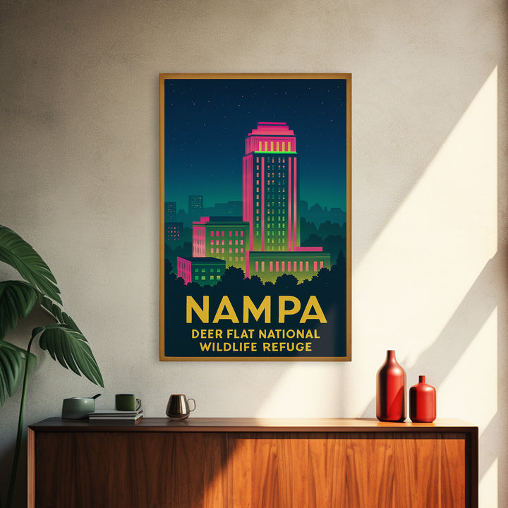 Nampa Idaho Travel Poster, Canvas Print, Retro Neon Travel Art, Nampa Poster Print, Eclectic Wall Decor, Travel Poster Set, City Poster