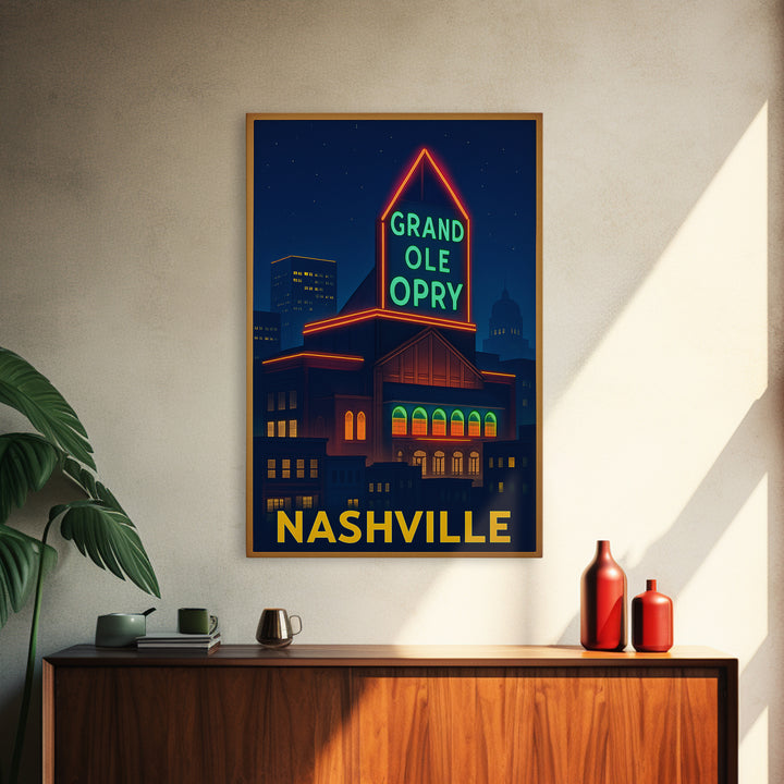 Nashville Travel Poster, Canvas Print, Neon Downtown Skyline Wall Art, Nashville Travel Art, City Art Print, Wall Art, Travel Prints