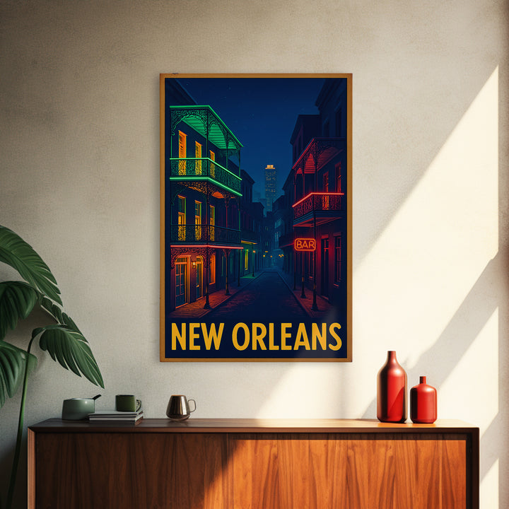New Orleans Louisiana Travel Poster, Canvas Print, Retro Neon Travel Art, New Orleans Wall Art, Wall Art, Wanderlust Decor, Art Print