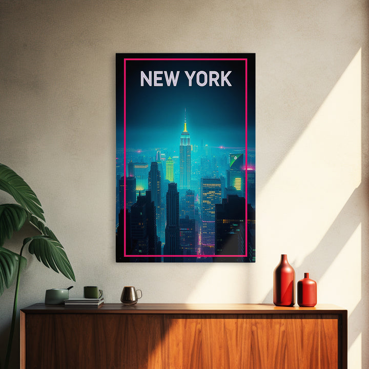 New York Travel Poster, Canvas Print, Retro Neon Travel Art, New York Poster Print, Living Room Wall Art, Travel Poster Set, Home Decor