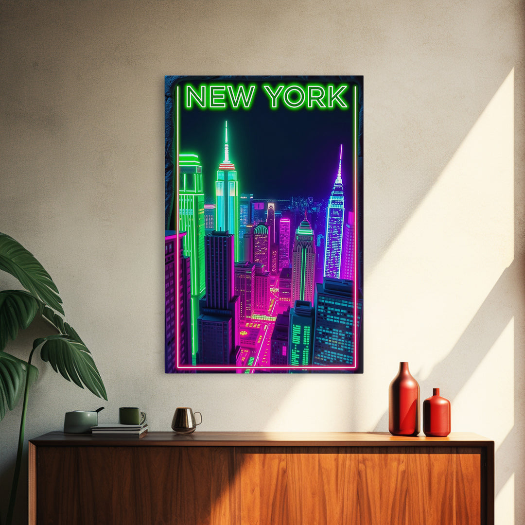 New York Travel Poster, Canvas Print, Cyberpunk Style City Art, New York Poster Print, Eclectic Wall Decor, Travel Wall Decor