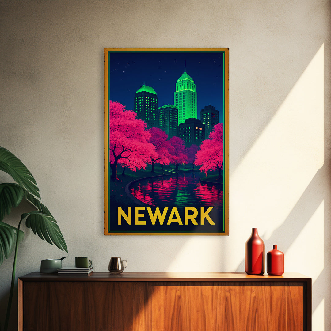 Newark New Jersey Travel Poster, Canvas Print, Electric Night Poster Art, Newark Wall Art, Travel Wall Decor, Travel Poster Set, Wall Art