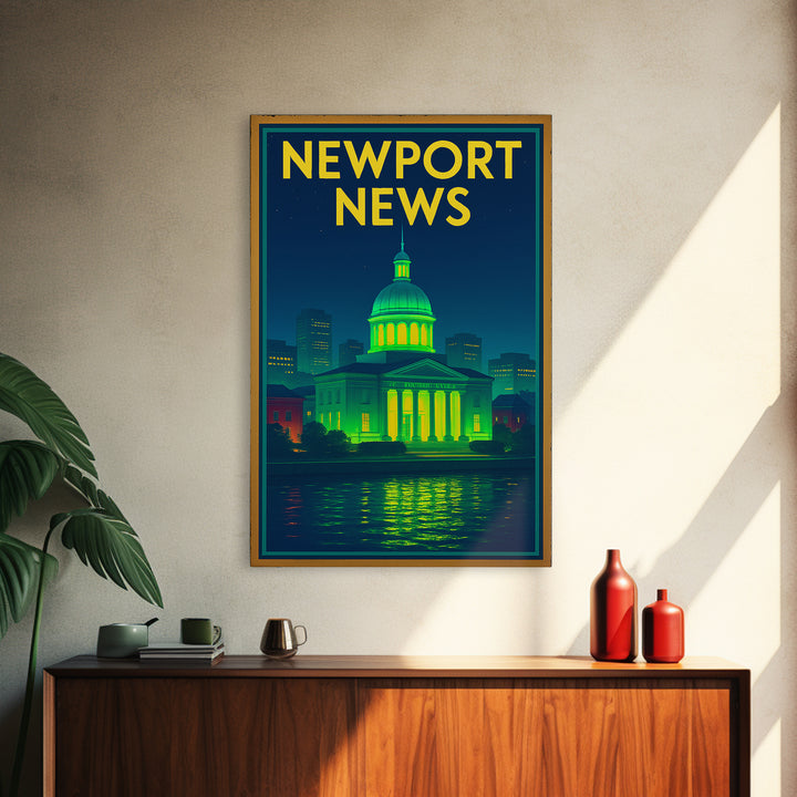 Newport News Travel Poster, Canvas Print, Neon Skyline Art Wall Art, Newport News Travel Art, Travel Wall Decor, City Art Print, Design 2