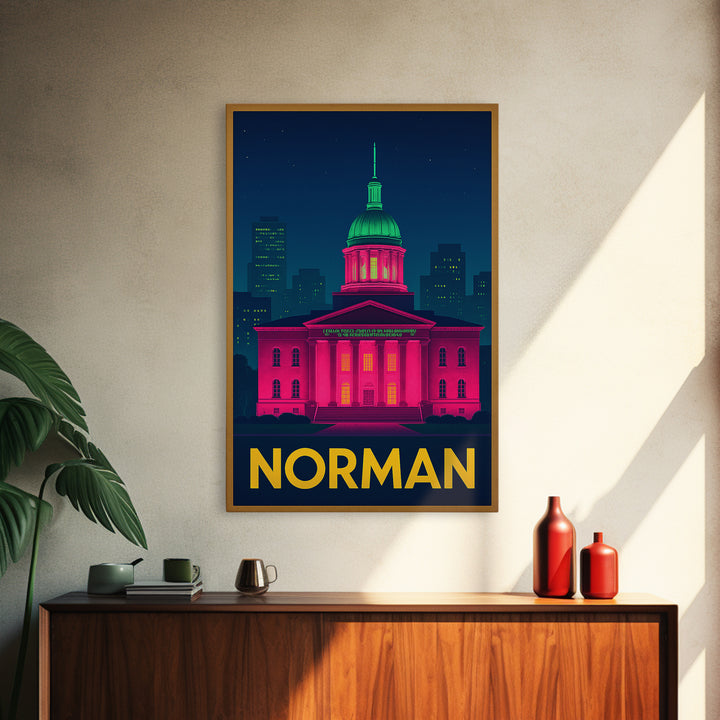 Norman Oklahoma Travel Poster, Canvas Print, Cyberpunk Style City Art, Norman Travel Art, Travel Poster Set, Wall Art, Wanderlust Decor