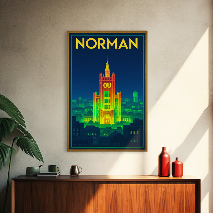 Norman Travel Poster, Framed Canvas Print, Retro Neon Travel Art, Norman Art Print, Travel Poster Set, Fine Art Print, Retro Travel Print