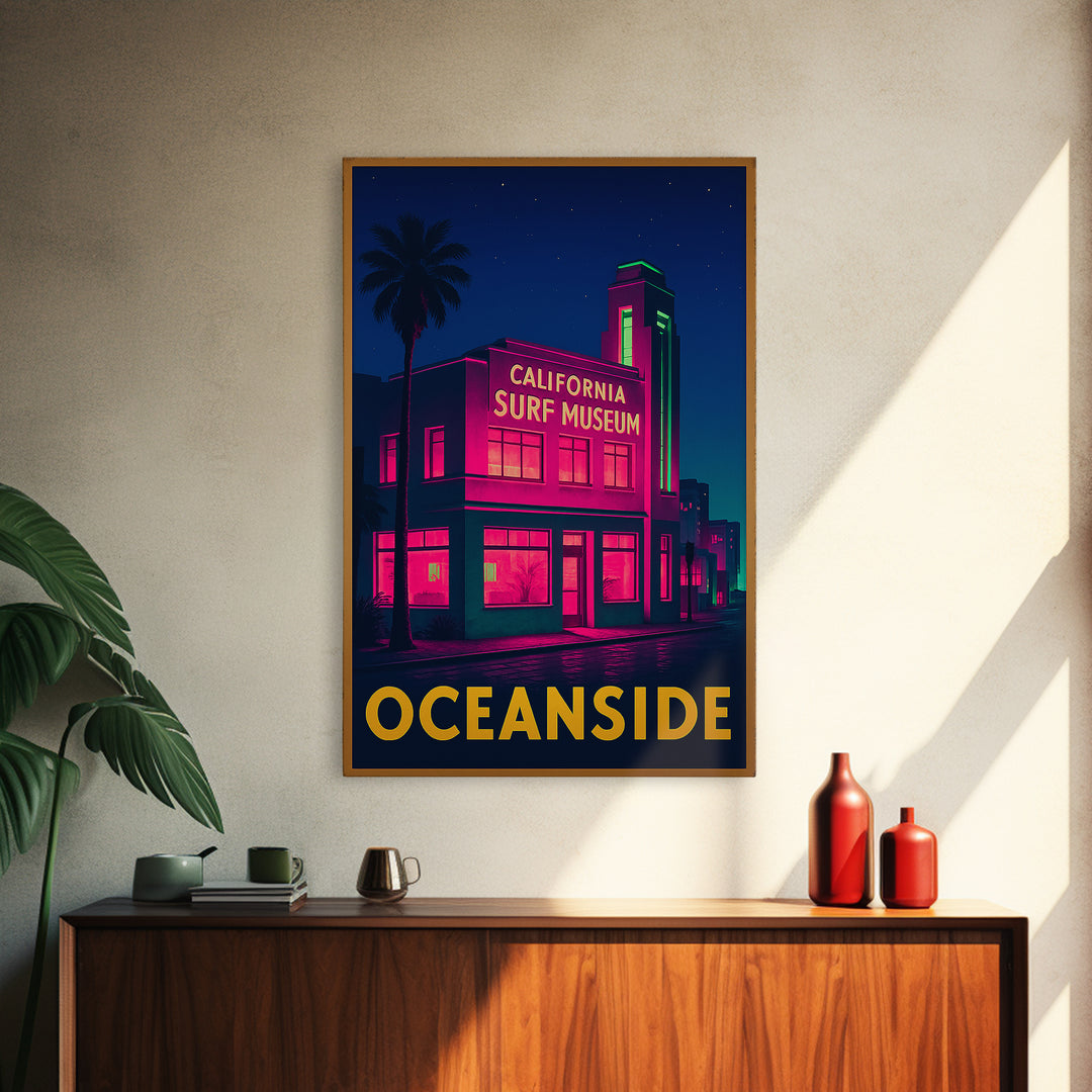 Oceanside California Travel Poster, Canvas Print, Neon Skyline Wall Art, Oceanside Travel Art, Travel Art, Vintage City Art, Retro Poster