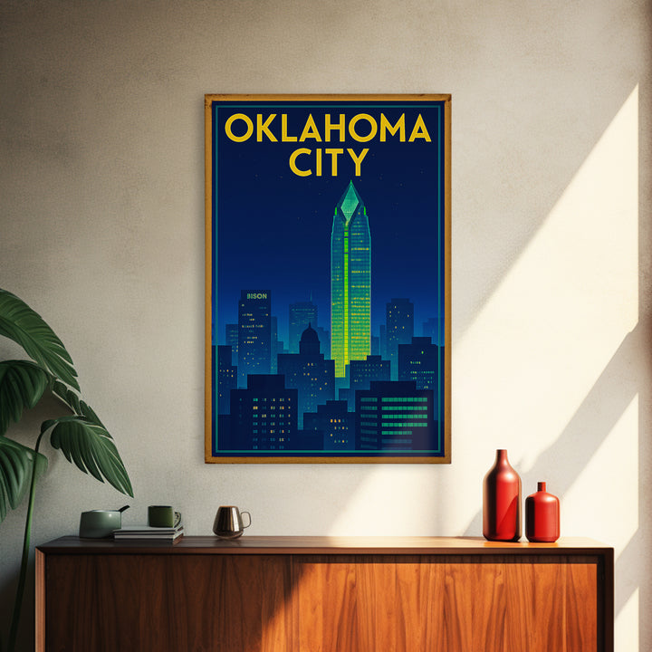 Oklahoma City Travel Poster, Canvas Print, Electric Night Poster Art, Oklahoma City Art Print, Fine Art Print, City Art Print, Design 2