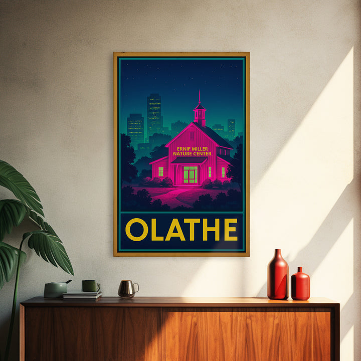 Olathe Kansas Travel Poster, Framed Canvas Print, Cyberpunk Style City Art, Olathe Art Print, Retro Travel Print, Vintage Travel Art