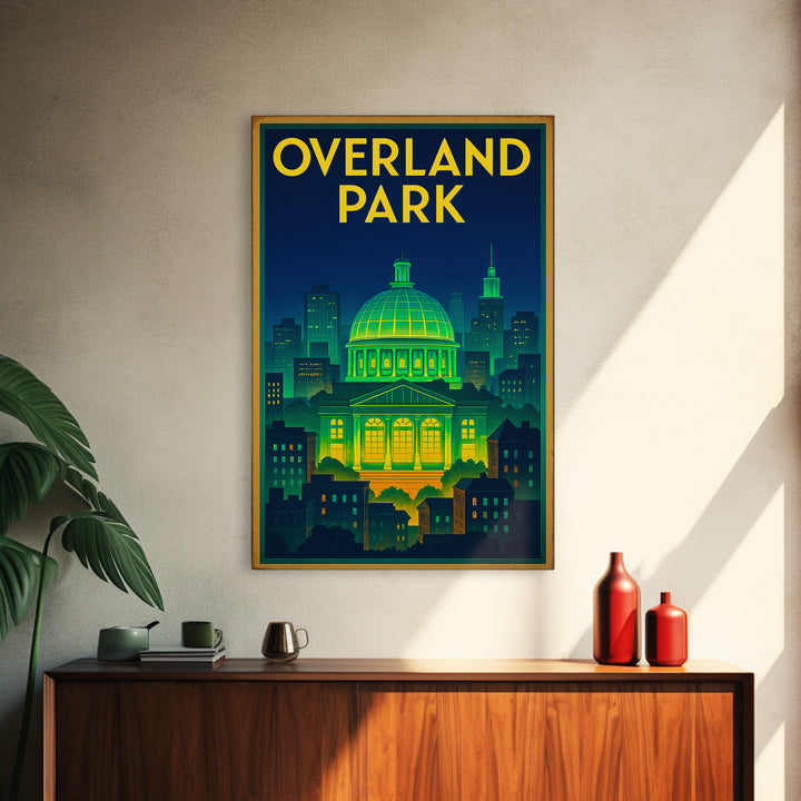 Overland Park Travel Poster, Canvas Print, Retro Neon Travel Art, Overland Park Art Print, City Illustration, Vintage Travel Print