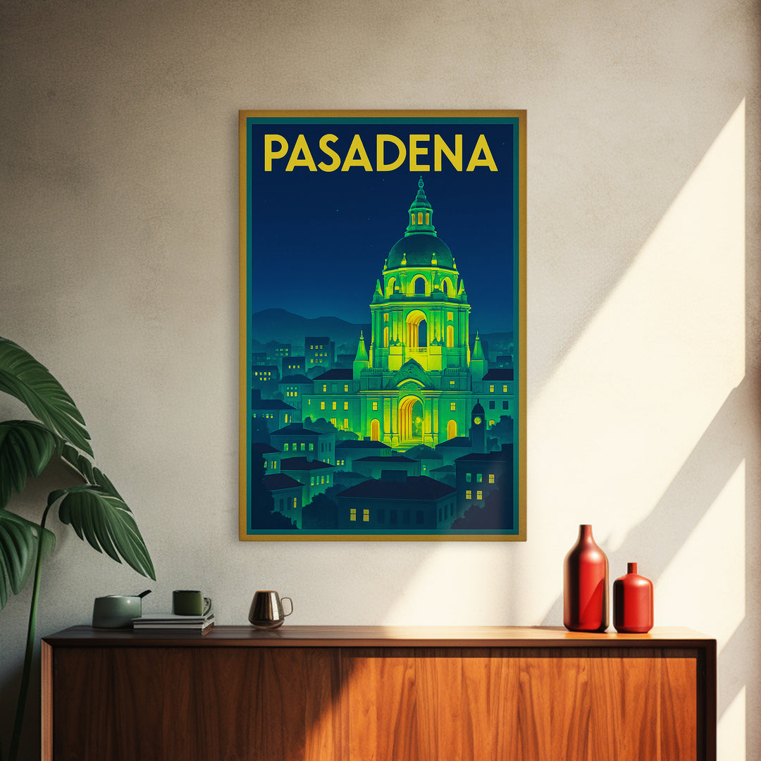 Pasadena Travel Poster, Framed Canvas Print, Neon Cityscape Wall Art, Pasadena Wall Art, Wanderlust Decor, Gift For Travelers, Design 3