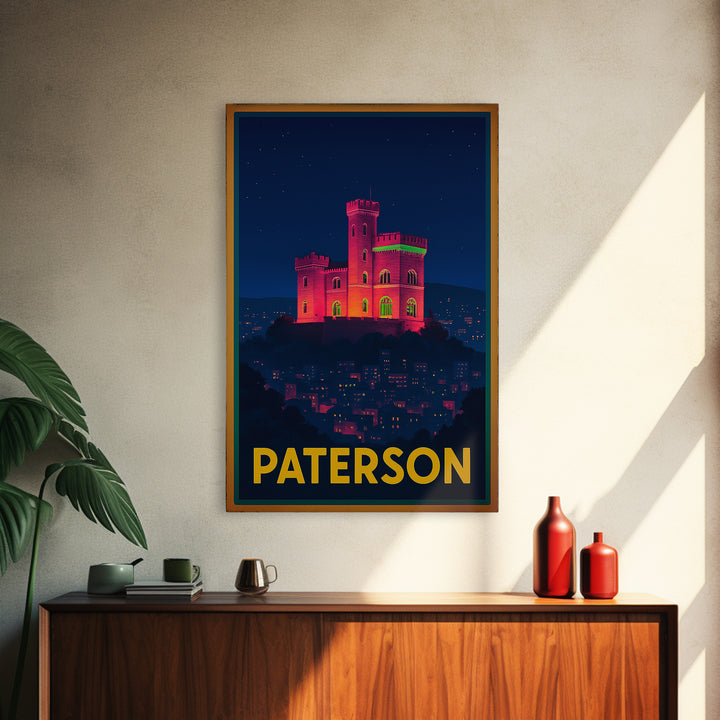 Paterson New Jersey Travel Poster, Canvas Print, Cyberpunk Style City Art, Paterson Poster Print, Travel Art Print, Watercolor Skyline