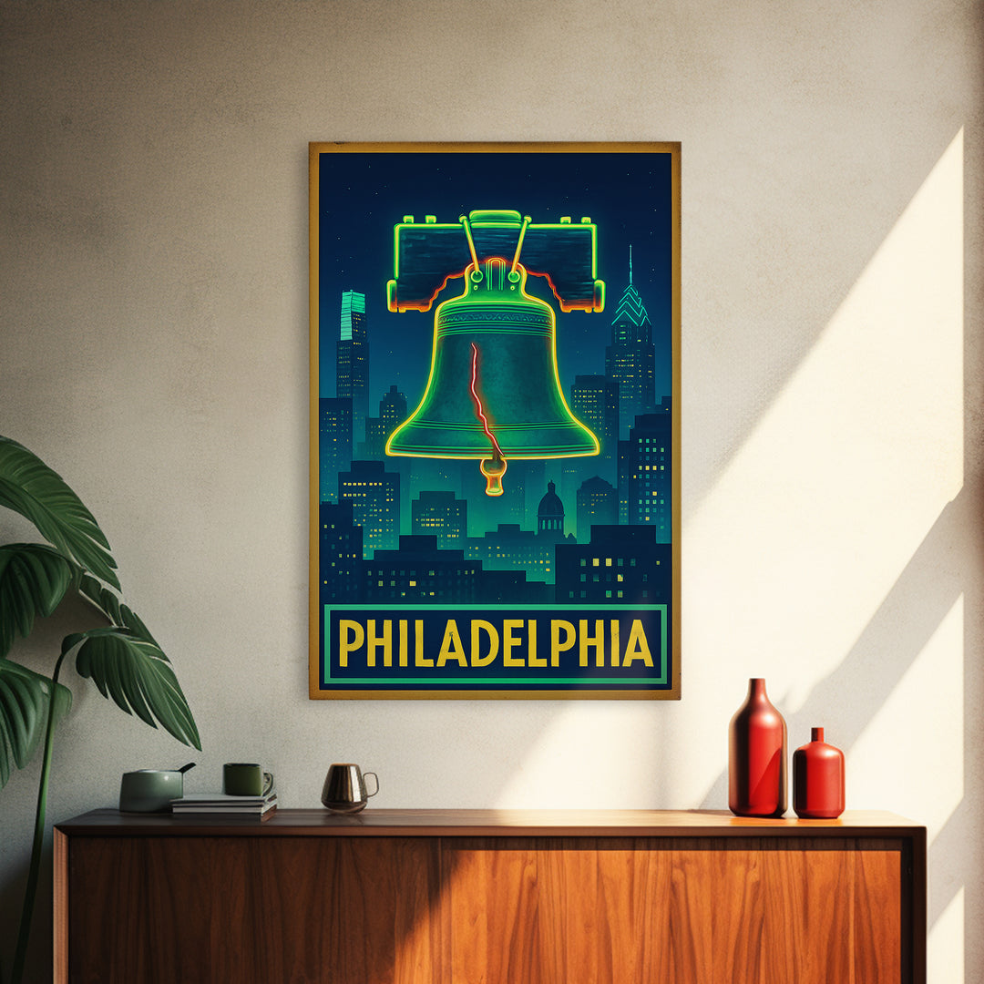 Philadelphia Travel Poster, Canvas Print, Electric Night Poster Art, Philadelphia City Art, Travel Poster Set, Travel Art Print