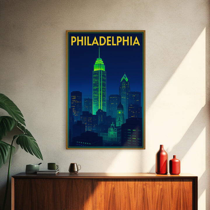 Philadelphia Travel Poster, Canvas Print, Cyberpunk Style City Art, Philadelphia Poster Print, Gift For Travelers, City Art Print