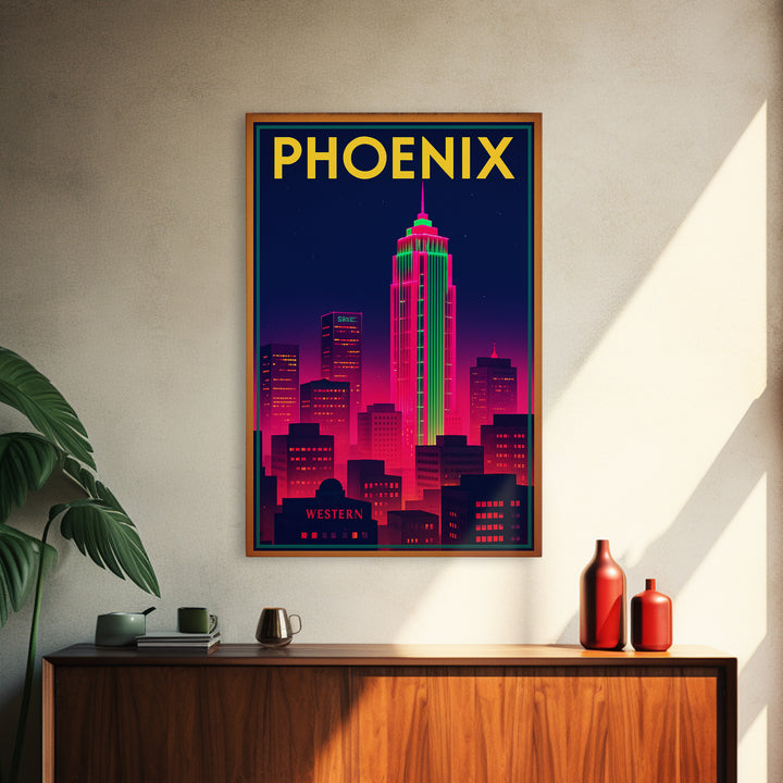 Phoenix Arizona Travel Poster, Canvas Print, Neon Urban Skyline Wall Art, Phoenix Poster Print, Eclectic Wall Decor, Living Room Wall Art