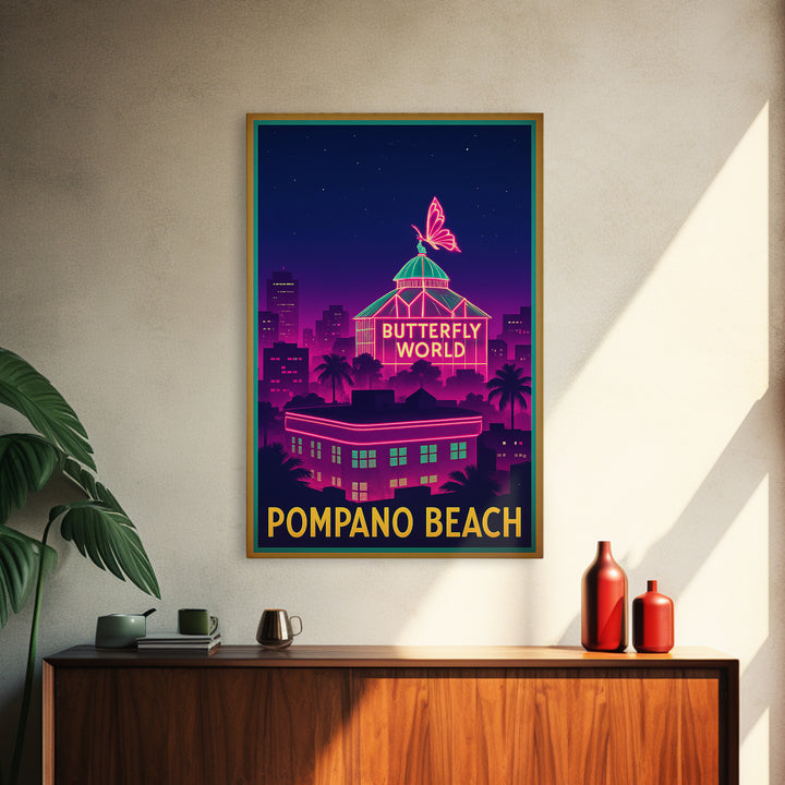 Pompano Beach Florida Travel Poster, Canvas Print, Electric Night Poster Art, Pompano Beach City Art, City Art Print, Eclectic Wall Decor