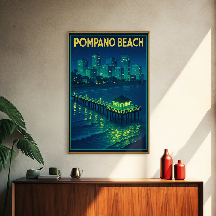 Pompano Beach Travel Poster, Canvas Print, Electric Night Poster Art, Pompano Beach Poster Print, Travel Art Print, Gift For Travelers
