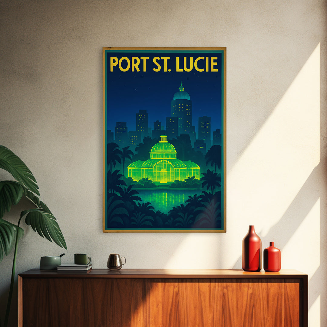 Port St Lucie Travel Poster, Framed Canvas Print, Electric Night Poster Art, Port St Lucie City Art, City Travel Prints, Home Office Decor
