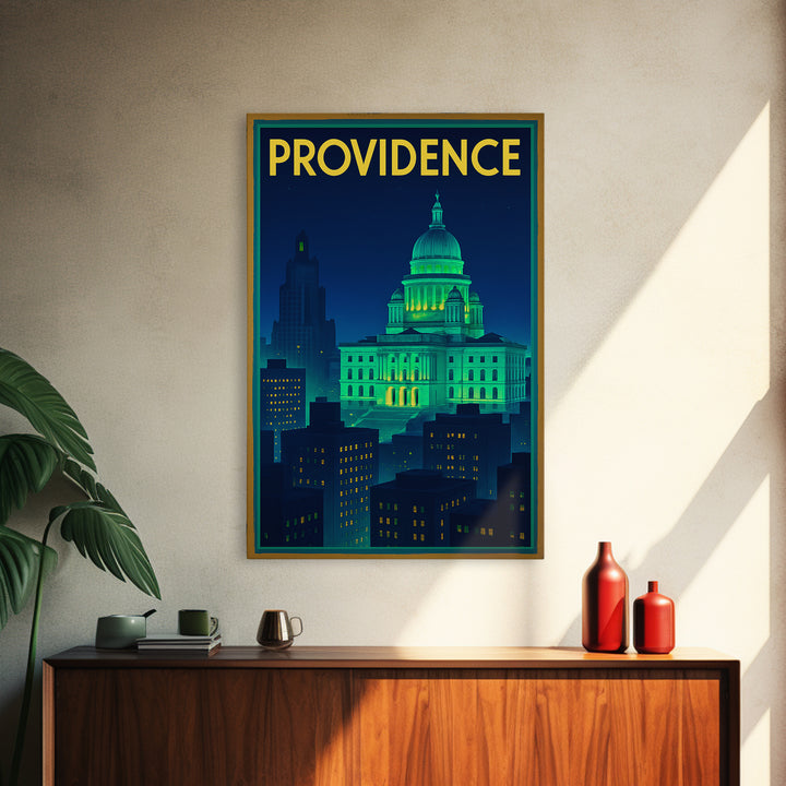 Providence Travel Poster, Canvas Print, Neon Skyline Art Wall Art, Providence Poster Print, Modern Wall Decor, Travel Wall Art, Design 2