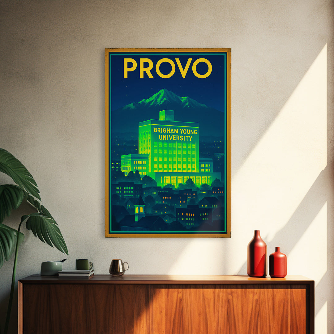 Provo Travel Poster, Framed Canvas Print, Neon Skyline Art Wall Art, Provo Poster Print, Travel Poster Art, City Travel Prints, Design 2