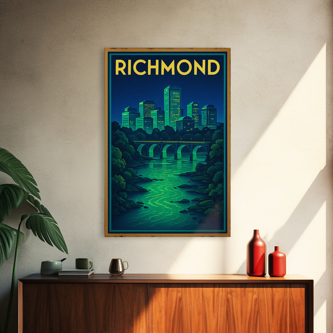 R Ichmond Travel Poster, Framed Canvas Print, Cyberpunk Style City Art, R Ichmond City Art, Home Office Decor, Gift For Travelers