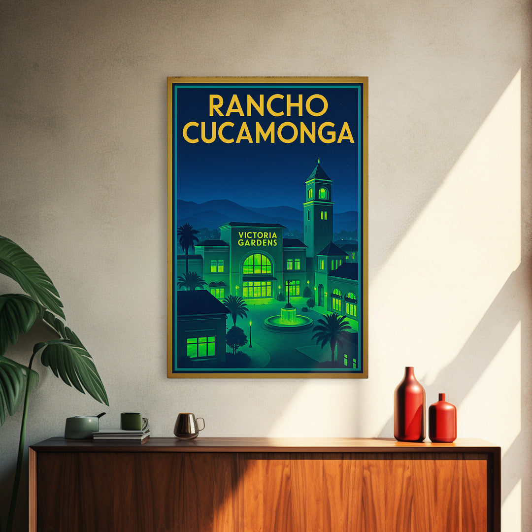 Rancho Cucamonga Travel Poster, Canvas Print, Retro Neon Travel Art, Rancho Cucamonga Travel Art, Travel Wall Art, Home Office Decor