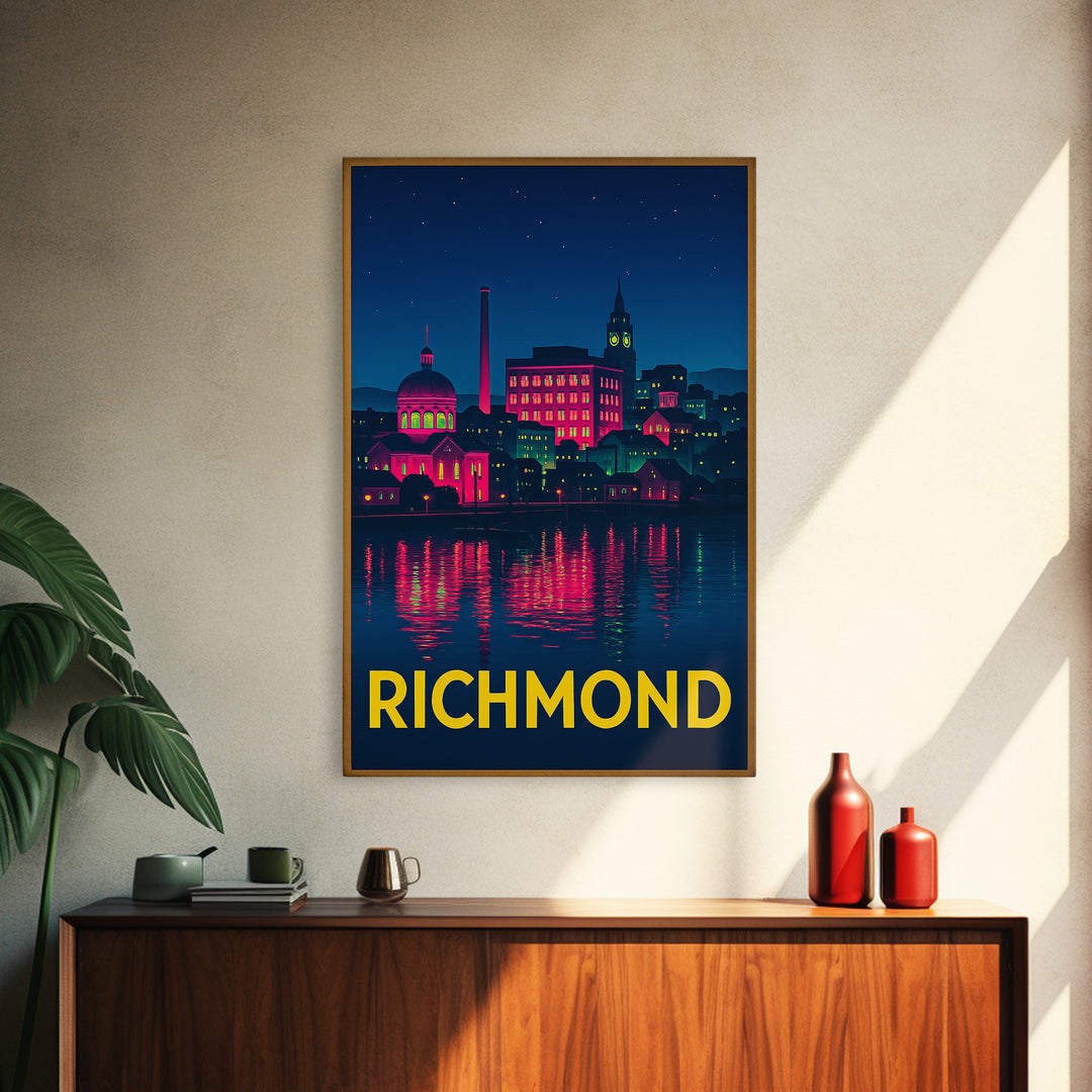 Richmond Virginia Travel Poster, Canvas Print, Cyberpunk Style City Art, Richmond Art Print, Fine Art Print, Travel Art Print, Retro Poster
