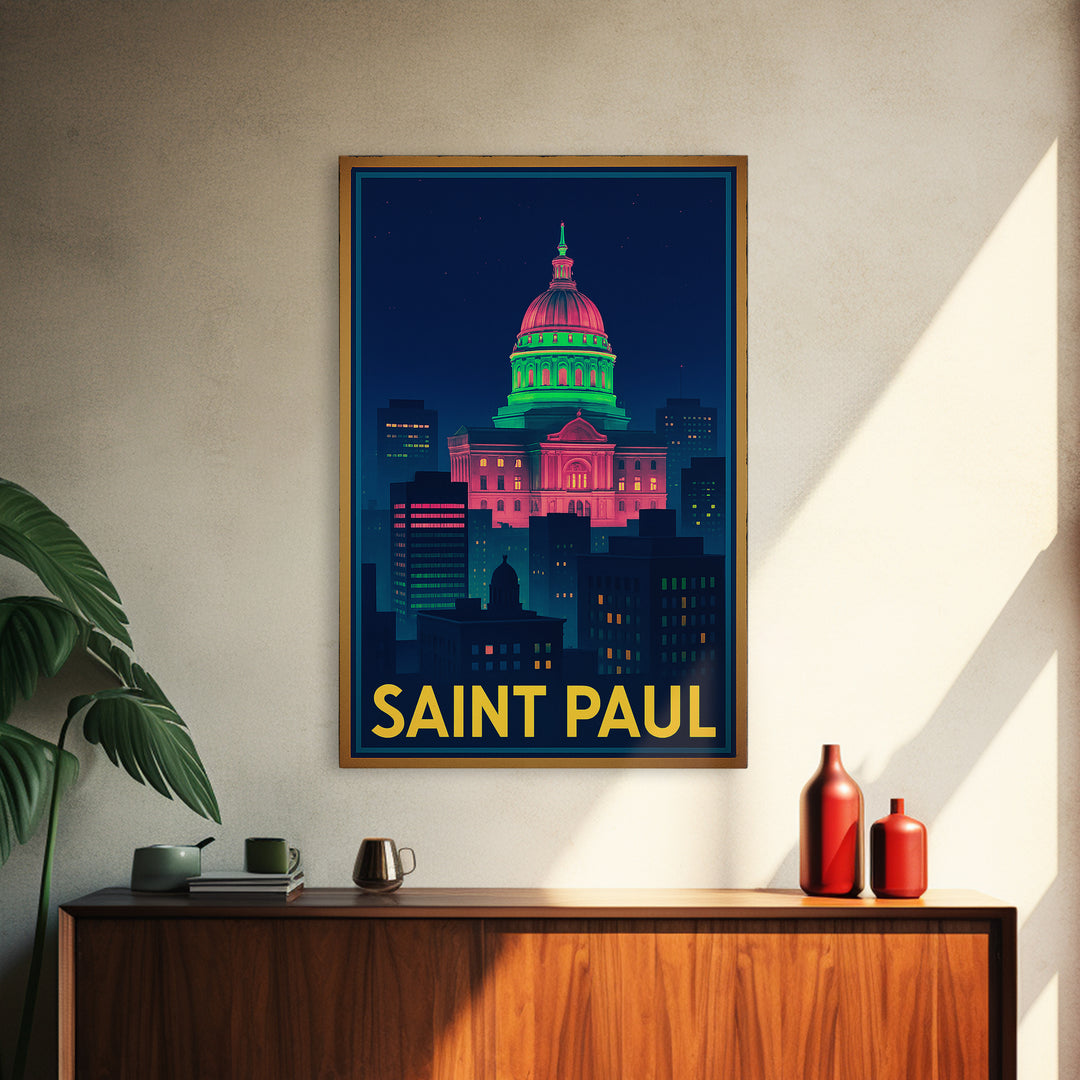 Saint Paul Minnesota Travel Poster, Canvas Print, Cyberpunk Style City Art, Saint Paul City Art, Gift For Travelers, Living Room Wall Art