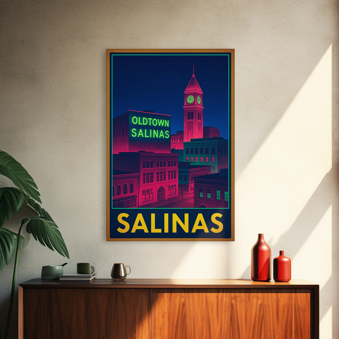 Salinas California Travel Poster, Canvas Print, Cyberpunk Style City Art, Salinas Wall Art, Wall Decor, Travel Wall Decor, Office Decor