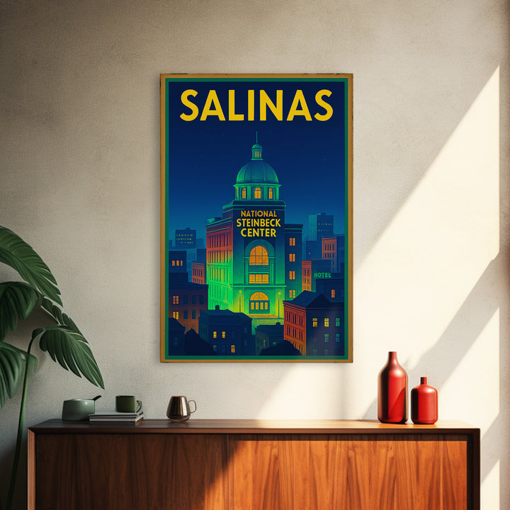 Salinas Travel Poster, Framed Canvas Print, Neon City Skyline Wall Art, Salinas Art Print, City Art Print, Vintage City Art, Travel Wall Art