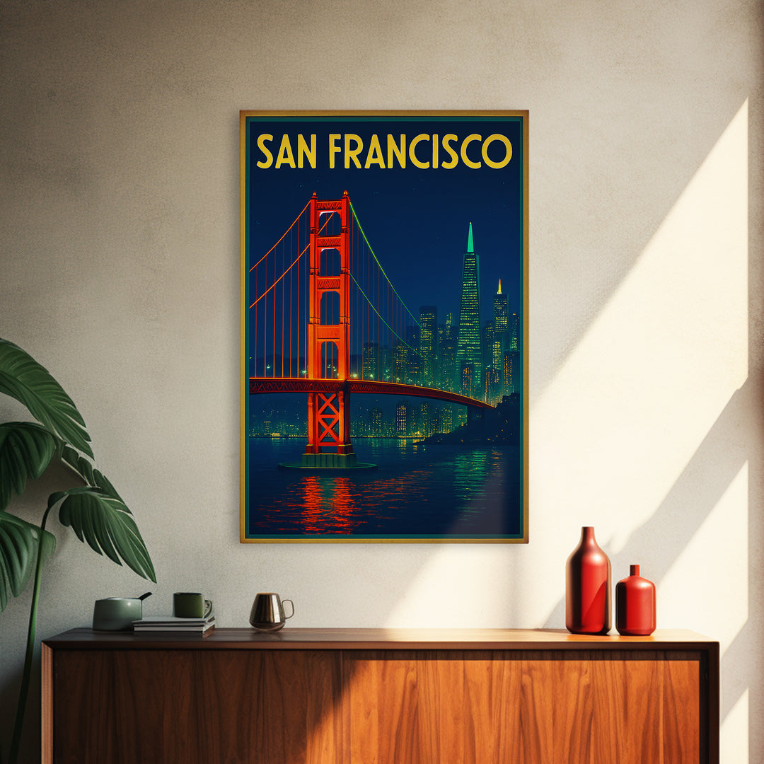San Francisco Travel Poster, Canvas Print, Electric Night Poster Art, San Francisco City Art, Living Room Wall Art, Travel Poster Set