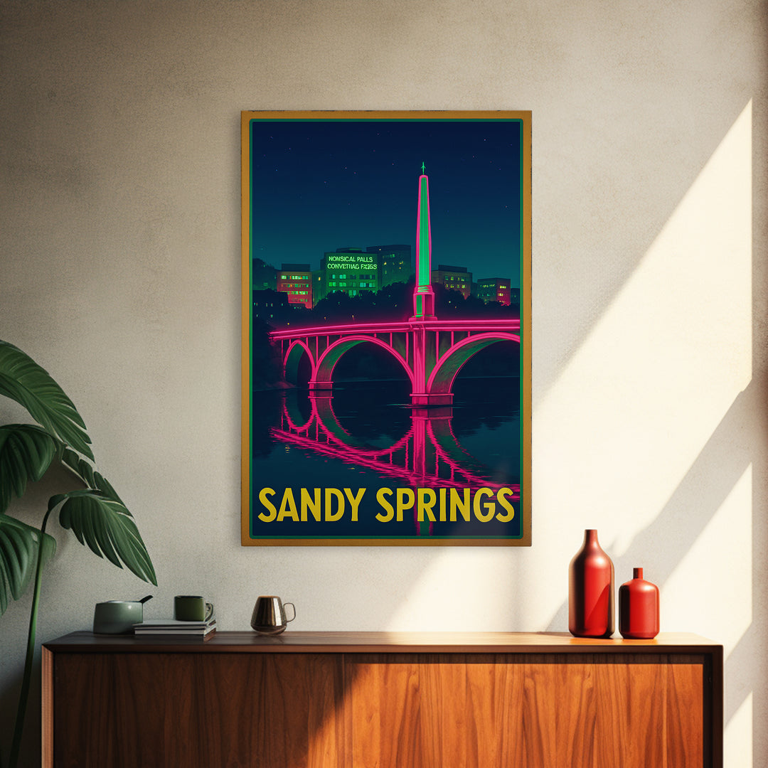 Sandy Springs Georgia Travel Poster, Canvas Print, Electric Night Poster Art, Sandy Springs Art Print, Watercolor Skyline, Travel Gift