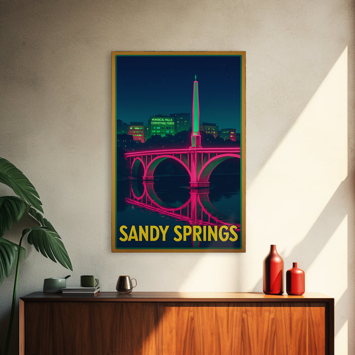 Sandy Springs Georgia Travel Poster, Canvas Print, Electric Night Poster Art, Sandy Springs Art Print, Watercolor Skyline, Travel Gift