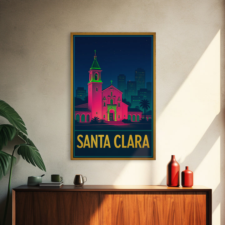 Santa Clara California Travel Poster, Canvas Print, Electric Night Poster Art, Santa Clara Wall Art, Eclectic Wall Decor, Fine Art Print