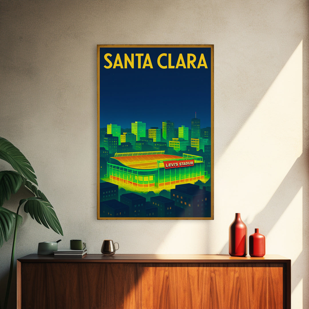 Santa Clara Travel Poster, Framed Canvas Print, Retro Neon Travel Art, Santa Clara City Art, Gift For Travelers, Mid Century Wall Art