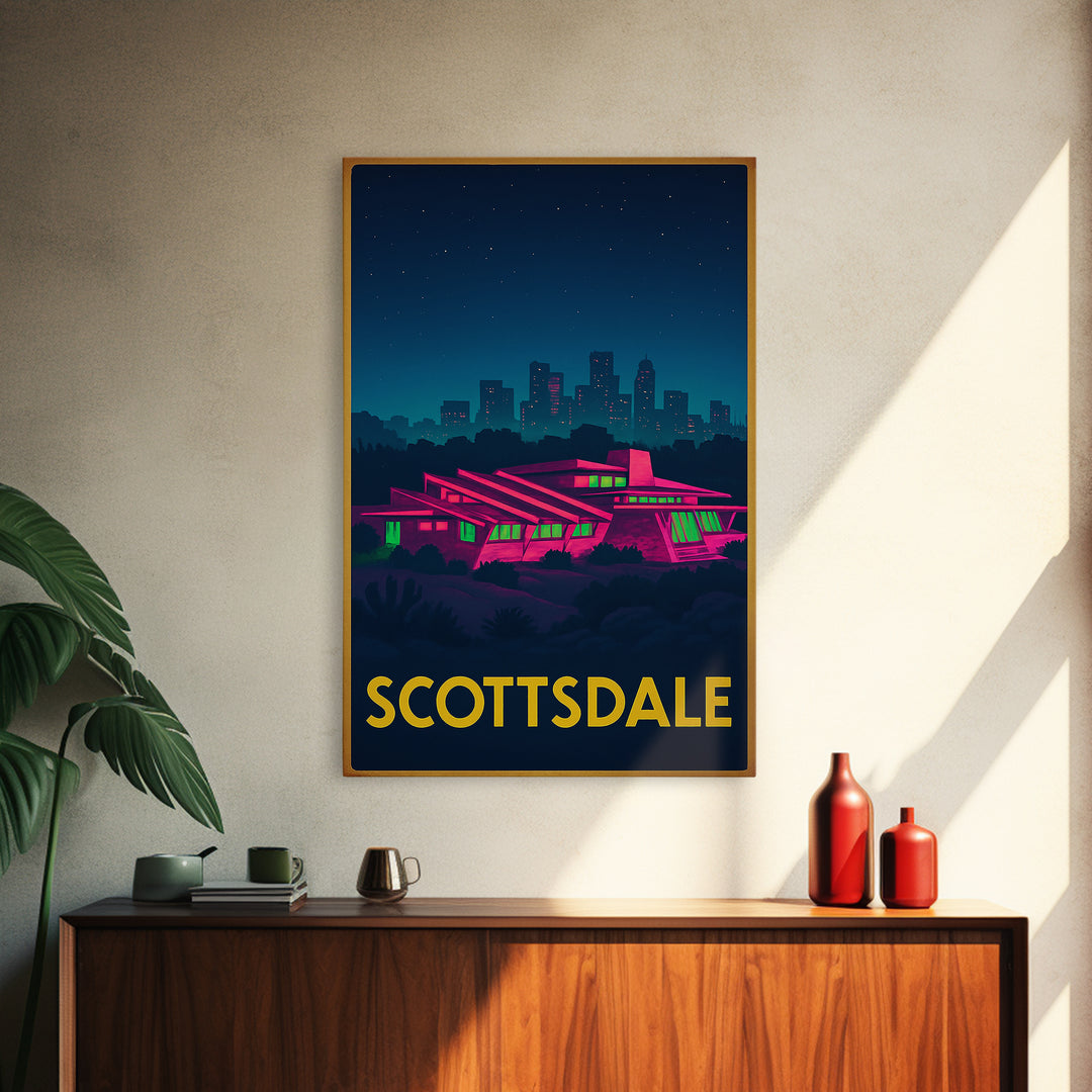 Scottsdale Arizona Travel Poster, Canvas Print, Neon Downtown Skyline Wall Art, Scottsdale Print, Art Print, Art Print, Wanderlust Decor