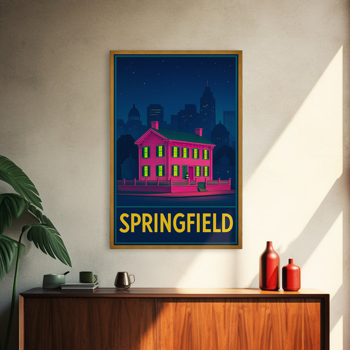 Springfield Missouri Travel Poster, Framed Canvas Print, Neon Skyline Wall Art, Springfield Travel Art, Wanderlust Decor, Travel Wall Art