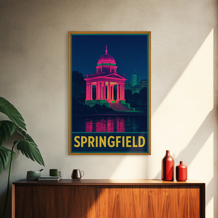 Springfield Travel Poster, Framed Canvas Print, Retro Neon Travel Art, Springfield Travel Art, Vintage Travel Print, Vintage Travel Art