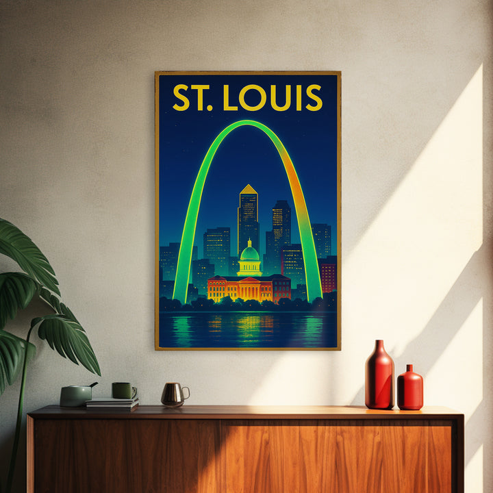 St Louis Travel Poster, Canvas Print, Electric Night Poster Art, St Louis City Art, Retro Travel Print, Travel Wall Art, Fine Art Print