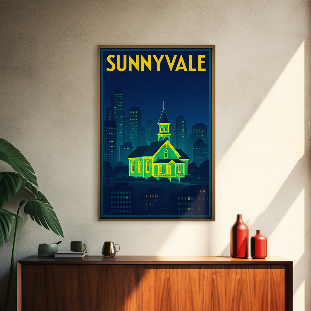 Sunnyvale Travel Poster, Canvas Print, Cyberpunk Style City Art, Sunnyvale Travel Art, Gift For Travelers, Home Office Decor, Wall Art