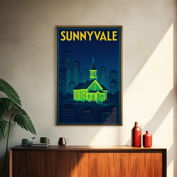 Sunnyvale Travel Poster, Canvas Print, Cyberpunk Style City Art, Sunnyvale Travel Art, Gift For Travelers, Home Office Decor, Wall Art