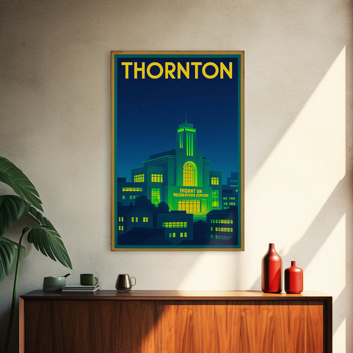 Thornton Travel Poster, Framed Canvas Print, Cyberpunk Style City Art, Thornton Wall Art, Travel Art Print, Wanderlust Decor, Design 2